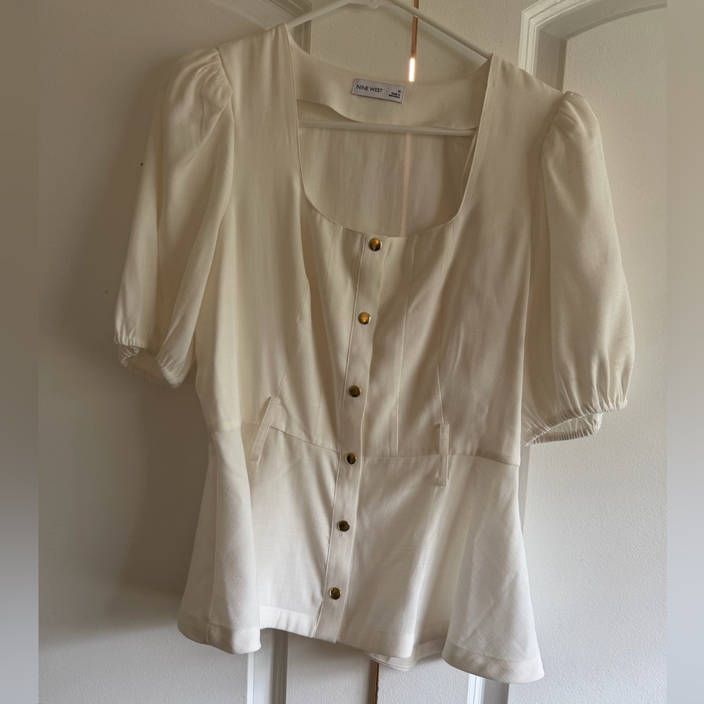 Nine West Cream Puff Sleeve Blouse no belt NWT New